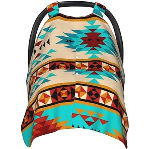 Aztec Beige Blue Baby Car Seat Canopy Cover Multi Use Nursing Cover for Newborn Car Seat Canopy Mom Nursing Breastfeeding Covers Newborn Shower Gift