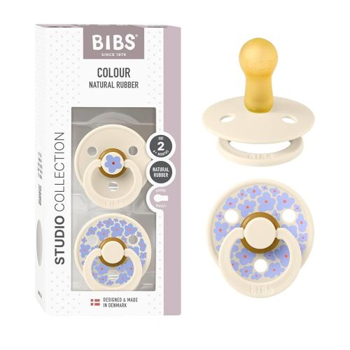 BIBS Pacifiers - Colour Studio 2 Pack | Round Nipple Baby Pacifier | BPA Free Natural Rubber Latex Soother | Made in Denmark | Size 6+ Months | Jasmine Ivory