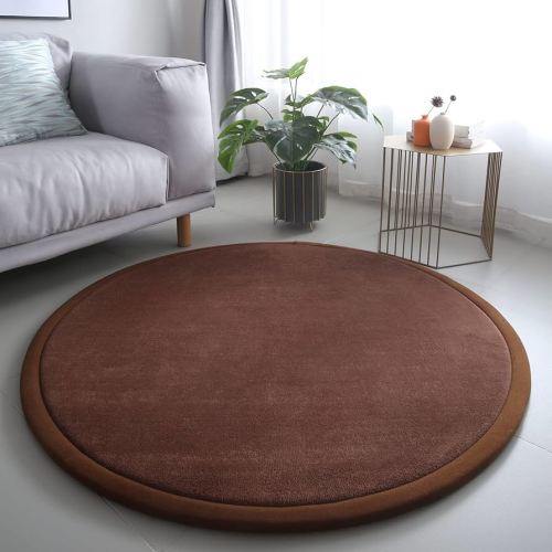 Loartee Thick Kids Round Rug - Coral Velvet Area Rugs, Memory Foam Circular Carpet for Nursery Playroom Home Decor Dormitory, Diameter 71 inch, Coffee
