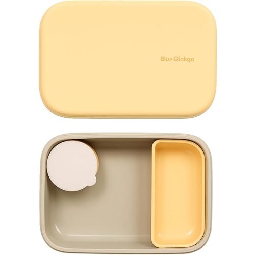 Blue Ginkgo Kids Silicone Lunch Box Set – Durable Heavy-Duty Silicone Bento Box, Microwave, Freezer, Dishwasher Safe – Airtight, BPA Free (Made in Korea, Grey)