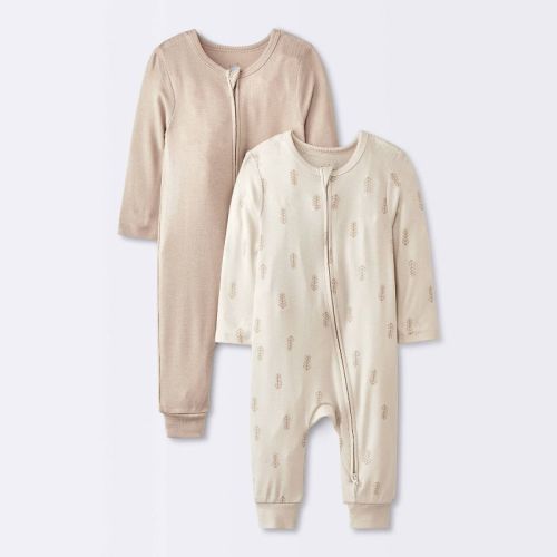 Baby 2pk Leaf So Very Soft Modal Blend Romper - Cloud Island™ Cream 6-9m