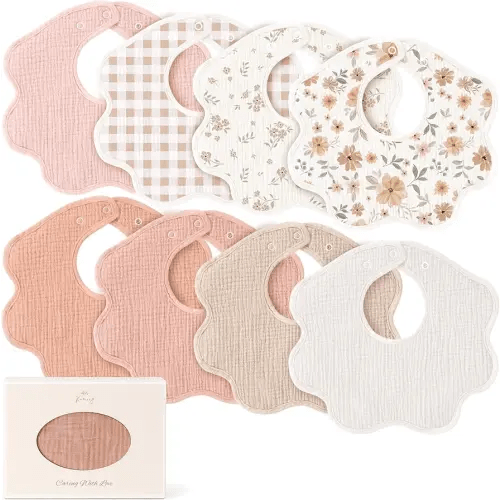 Konssy Muslin Baby Bibs 8 Pack, 100% Cotton Absorbent Bandana Drool Bibs for Teething and Drooling for Unisex Boys and Girls