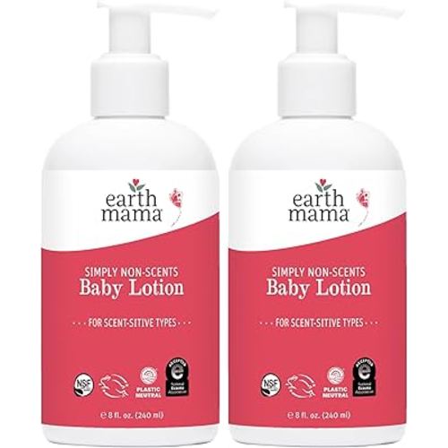 Earth Mama Simply Non-Scents Baby Lotion for Dry Skin, Calendula Cream, Skin Care for Kids, Organic Moisturizer, Unscented Lotion with Aloe, Rooibos, & Shea Butter, 8-Fl oz (2-Pk)