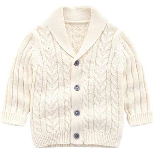 Feidoog Infant Baby Boys Cardigan Crochet Sweater V-Neck,Toddler Knit Button up Knitted Pattern Pullover Sweatshirt