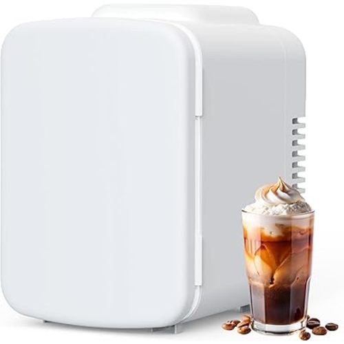 YSSOA 4L/6 Can Portable Mini Fridge Warmer & Cooler Compact Refrigerators 100% Freon-Free, for Food, Drink, Skincare, White