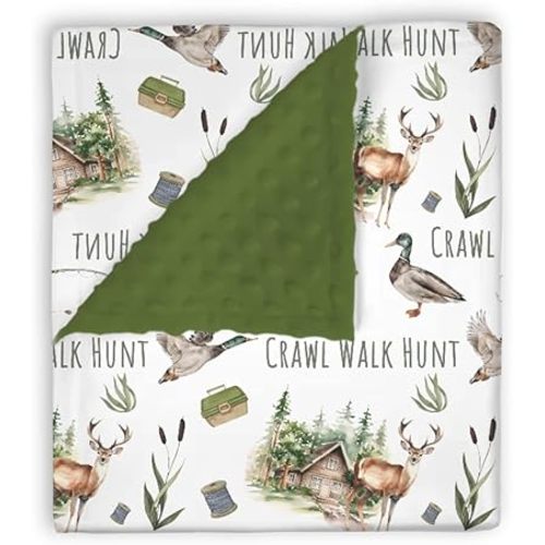 Mink Baby Boys Blanket Deer Mallard Duck Hunter, Crawl Walk Hunt Wild Animal Hunting Lake Soft Double Layer Dotted Backing Receiving Blankets, Newborn Infant Toddler Nursery Crib Bedding 30x40
