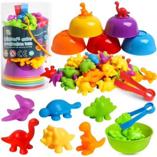 Counting Dinosaurs Toys Matching Games with Stacking Bowls Preschool Color Sorting Montessori STEM