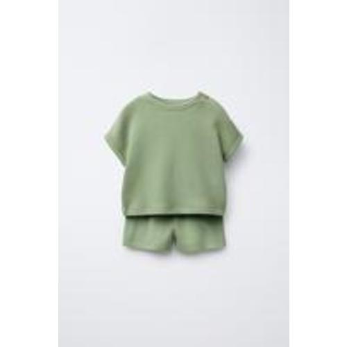 WAFFLE KNIT T-SHIRT AND SHORTS MATCHING SET - Green | ZARA United States