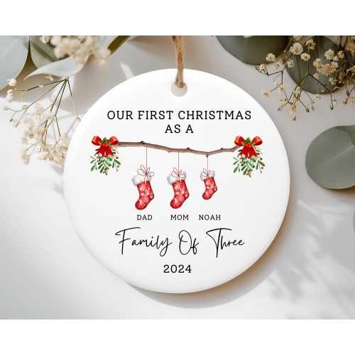 Family Of Three Christmas Ornament, Custom New Family Ornament, Baby's First Christmas Ornament, Personalized Family Ornament
