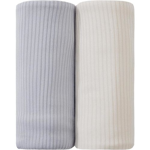 Jersey Unisex Swaddle Blanket, Ultra Soft Stretchy Receiving Blanket, Newborn Swaddle Wrap for Boys & Girls, 40 x 30 inches, 2 Pcs, Grey & Khaki