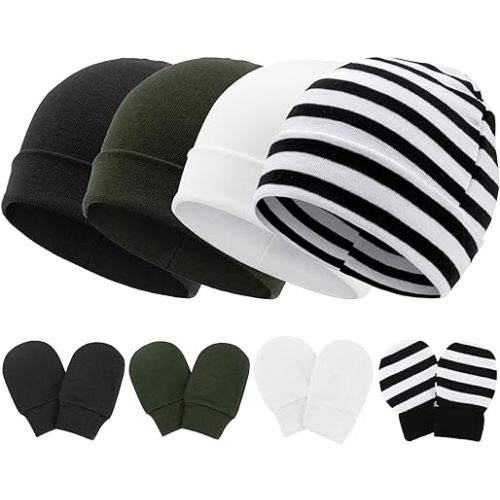 4 Pcs Baby Hats Newborn Hats for Baby Girls Infant Beanie Cap Mittens for Newborn Baby Girl Boy Essentials 0-6 Months