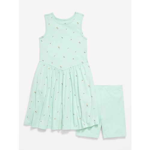 Sleeveless Fit and Flare Dress & Biker Shorts Set for Girls