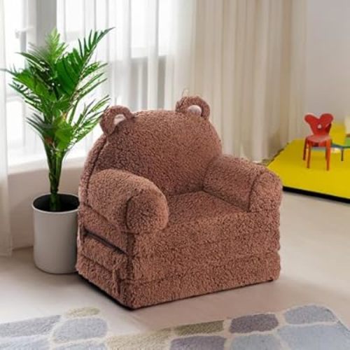 Foldable Kids Sofa, Sherpa Teddy Bear