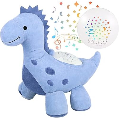 Baby Sleep Soother Cry Sensor Dinosaur Night Light Projector Baby Sound Machine Plush Stuffed Animal Toys for Boys Girls Pillow Ceiling for Toddler Lullabies & White Noise Sound