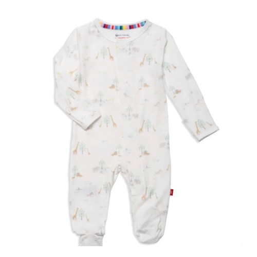 Magnetic Footie in White Serene Safari Modal, size 0-3 mos