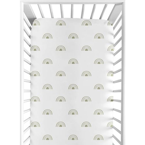 Sweet Jojo Designs White and Sage Boho Rainbow Boy or Girl Fitted Crib Sheet Baby or Toddler Bed Nursery - Green Bohemian Celestial Sky Outdoors Nature Gender Neutral