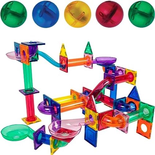 Toy: PicassoTiles Marble Run 100 Piece Magnetic Tile Race Track Toy Play Set