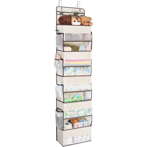 Univivi Over The Door Organizer, Wall Mount Hanging Organizer Hanging Door Organizer with 5 Large Compartments 2 Small PVC Pockets and 8 Mesh Side Pockets for Cosmetics, Toys and Sundries (Beige)
