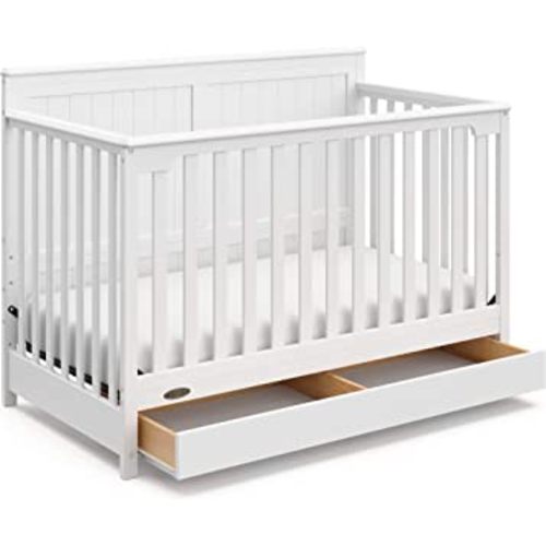 Graco Hadley 5-in-1 Convertible Crib with Drawer (White) – GREENGUARD Gold Certified, Crib with Drawer Combo, Full-Size Nursery Storage Drawer, Converts to Toddler Bed, Daybed