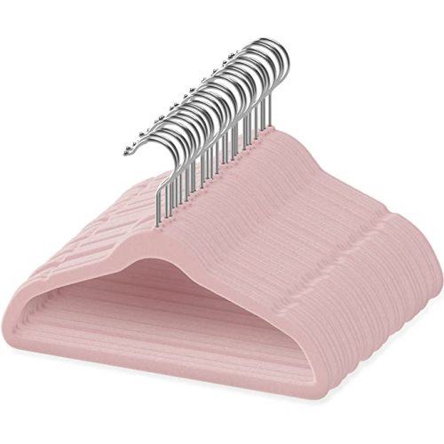 TechZoo 50 Premium Baby Velvet Hangers - 11" Inch Non-Slip Baby Hangers, Ultra-Slim Space-Saving Children Hangers - 360° Swivel Hook, Strong & Durable Infant & Toddler Clothes Hangers - Pink