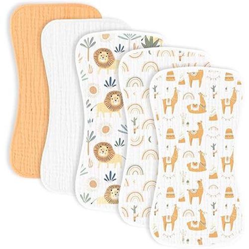 5 Pack Muslin Baby Burp Cloths- Neutral Muslin Burping Cloths for Baby Boys Girls and Newborn Towel, Unisex- Large Absorbent Burp Cloths-20 x10 Inches