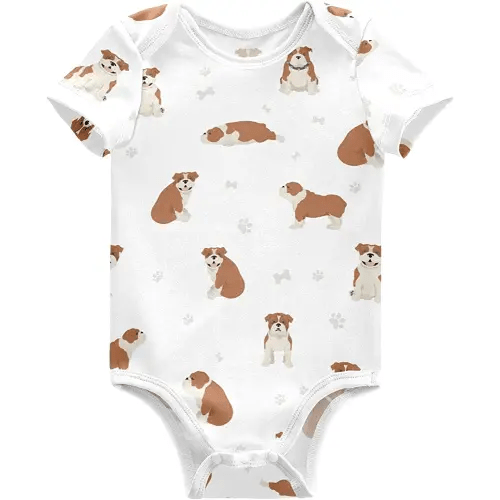 vvfelixl Baby Girls' Bodysuits Black Pug White Short Sleeve Cotton Baby Clothes For Girls 0-24 Months