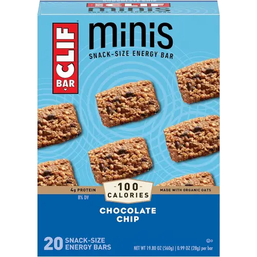 Clif Bar Minis - Chocolate Chip - Made with Organic Oats - 4g Protein - Non-GMO - Plant Based - Snack-Size Energy Bars - 0.99 oz. (20 Pack)