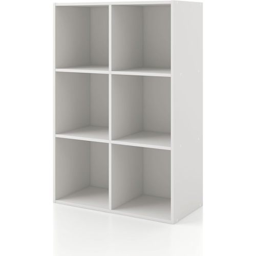 Homes: Inside + Out Apexa 6-Cube Storage Organizer Shelves, Stackable Wood Bookcase Fits Cubby Bins for Organization, Dorm Teen Room Decor & Home Office, White