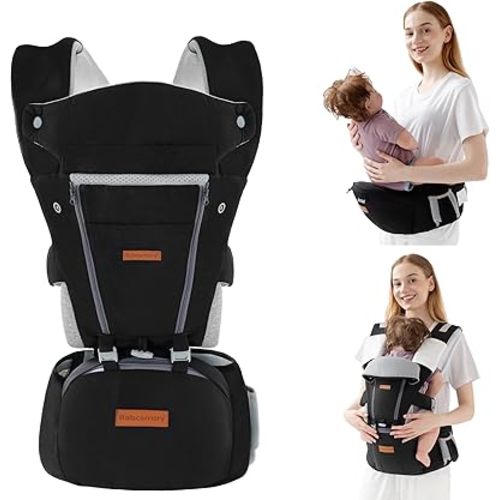 Baby Carrier Newborn to Toddler,Hip Seat Baby Carrier with Hood,Summer Mesh Infant Carrier with Back Support,Front Facing Men Chest Carrier,Mom Dad Backpack Carrier
