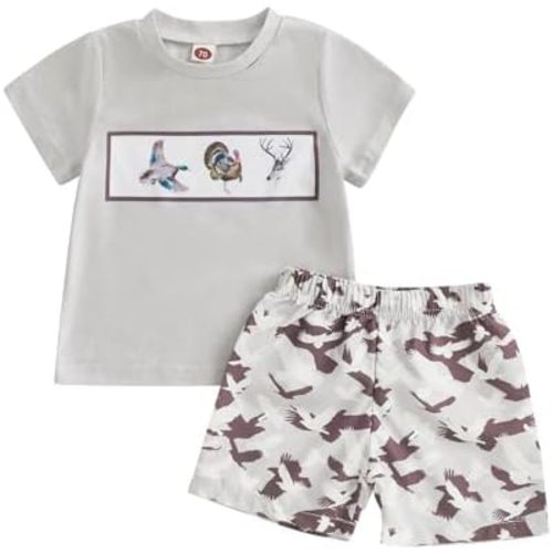 Kaipiclos Baby Boys Clothes Toddler Summer Outfits Short Sleeve Duck Print Pocket T-Shirt Tops and Shorts Farm Baby Clothes