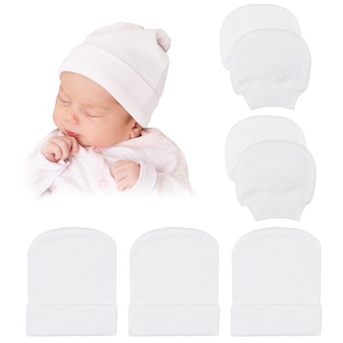 DRESHOW BQUBO Newborn Hospital Hat and Mittens Infant Baby Beanie Soft Cotton Cute Knot Nursery Cap for 0-6 Months Girls Boys