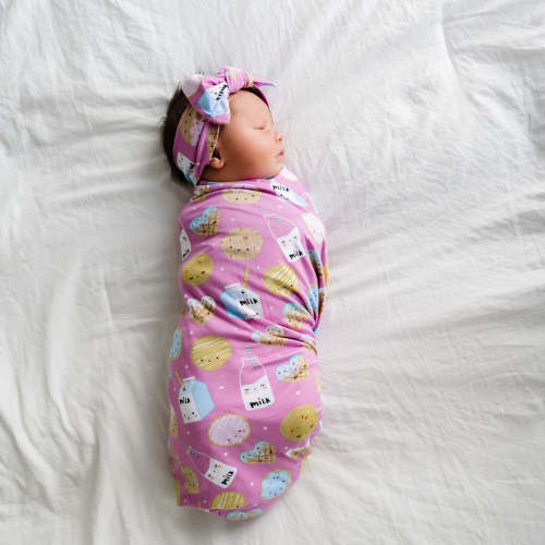 Pink Cookies & Milk Swaddle + Headband Set