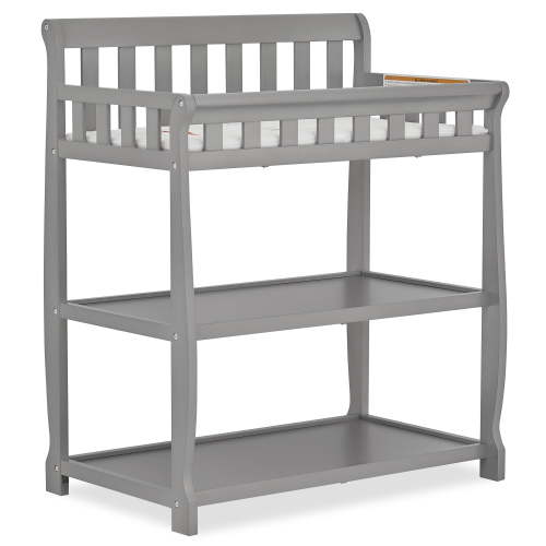 Dream On Me Ashton Changing Table, New Zealand Pinewood, 1 inch Mattress Pad included, Steel Grey