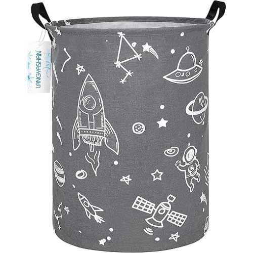 LANGYASHAN Storage Bin, Canvas Fabric Collapsible Organizer Basket for Laundry Hamper,Toy Bins,Gift Baskets, Bedroom, Clothes,Baby Nursery (Space Universe)