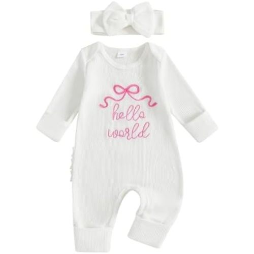 Nebworn Baby Boy Waffle Knit Romper Long Sleeve Ruffle Butt Onesie Fall Winter Clothes Coming Going Home Outfit