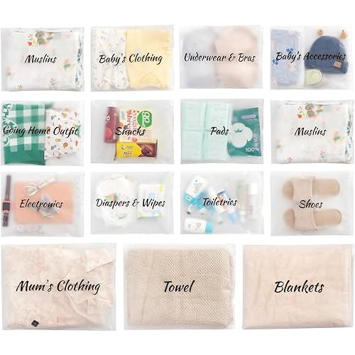 MANWU 14pcs Hospital Bags essentials for Labor and Diaper,Mom hospital bags Maternity Essentials,Maternity Organiser baggie,shower gift