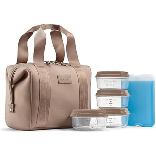 Fit & Fresh Remi Lunch Bag for Women Work – Neoprene Lunch Tote with Containers & Ice Pack, Reusable Meal Prep Lunch Box, Large Capacity, Machine Washable, Taupe