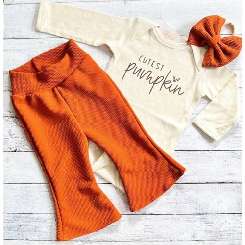Cutest Pumpkin Baby Girl Bell Bottom Outfit Pumpkin Patch - Etsy