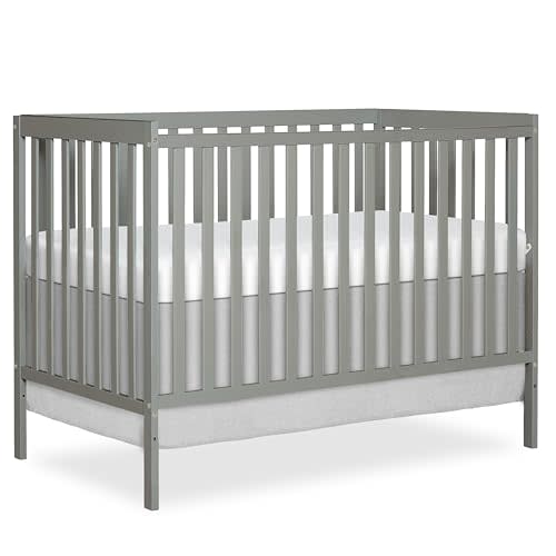 Dream On Me Synergy 5-in-1 Convertible Full-Size Baby Crib with Toddler, Day & Full Bed Conversion in Cool Grey, GreenGuard Gold & JPMA, 3 Mattress Heights, Sustainable Pinewood