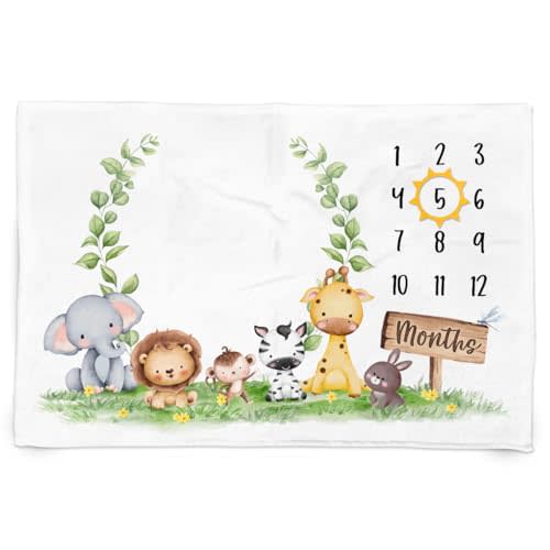 SANDJEST Milestone Blanket - Monthly Milestone Blanket for Boy Girl 60x40 - Woodland Nursery Blankets for Photo Gifts Room Decor