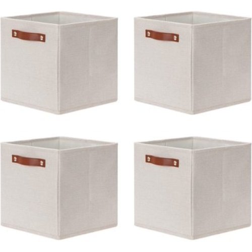 DULLEMELO Foldable Cube Storage Baskets, Cream, 4 Count
