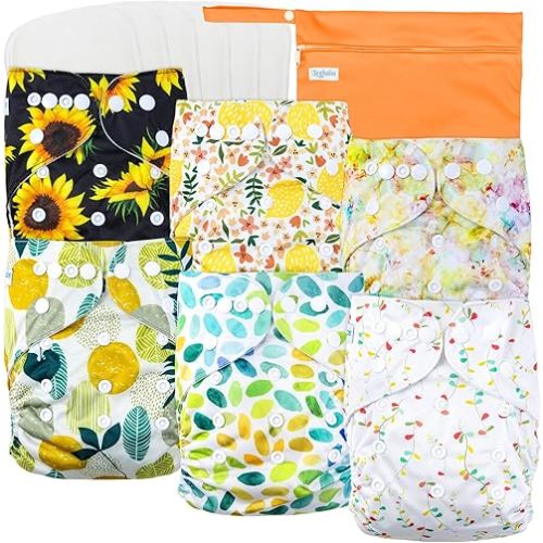 Leekalos Cloth Diapers Reusable for Boys and Girls, Baby Diaper Cloth with Inserts & Wet Bag One Size (Fall Colors)