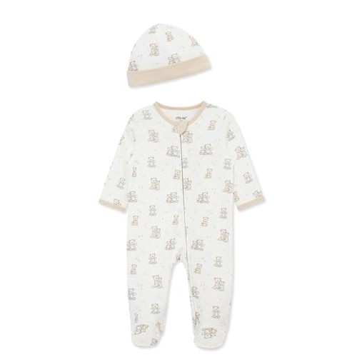 Little Me Baby Boy Clothes 2-Piece Baby Sleeper and Cap Set, 100% Cotton Footies Baby Essentials, Preemie to 9 months