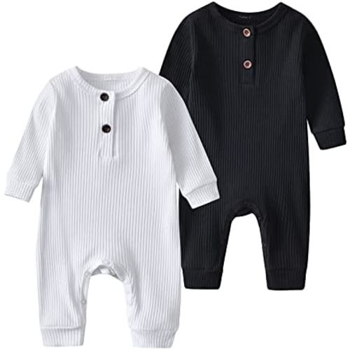 Baby Boy Girl 2 Pack Solid Romper Short/Long Sleeve One Piece Jumpsuits Clothes Sets