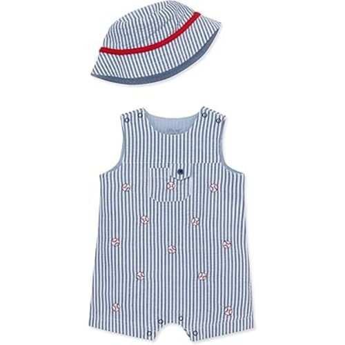 Little Me baby-boys 2-piece Seersucker Sunsuit Swim Essentials Playwear and Hat Set
