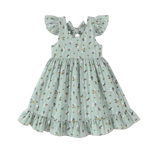 Happy Town Toddler Baby Girl Boho Dress Linen Ruffle Sleeveless Casual Dress