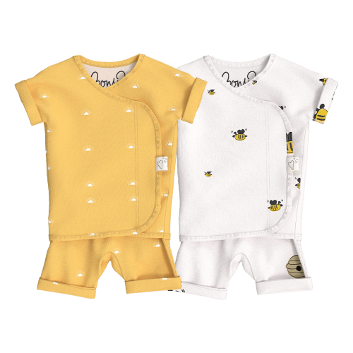 Baby Bundle Romper - Sunrise + Bees & Honey Twin Pack – Bonsie Skin to Skin Babywear