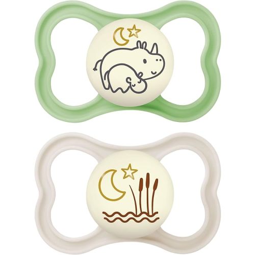 MAM Air Night Pacifiers, MAM Sensitive Skin Pacifier 6+ Months, Glow in The Dark Pacifier, Best Pacifier for Breastfed Babies, Unisex Baby Pacifiers, 2 Count (Pack of 1), Designs May Vary