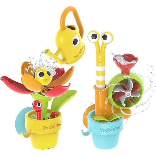 Yookidoo Toddler Baby Bath Toy (Ages 1-3) Garden Adventure Set Bundle: Snail & Flower with Watering Can (Mold Free) Attach to Any Tub or Shower Fun for Bath Time - Great for Boys , Girls , & Kids