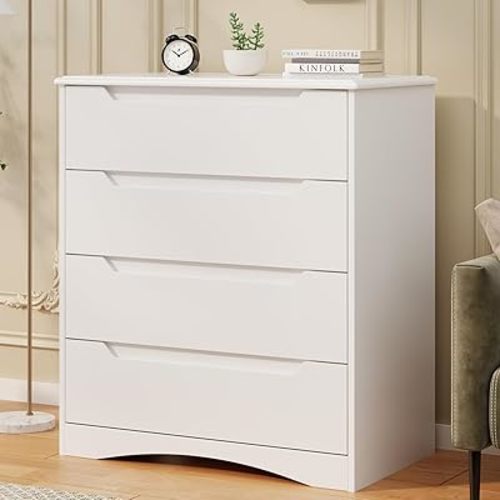 Bealife Dresser for Bedroom, 4 Drawer Dressers Chest of Drawers with Anti-Tripping Device, White Dresser for Closet with Embedded Handles, Closet Chests Organizer for Hallway, Living Room (White)